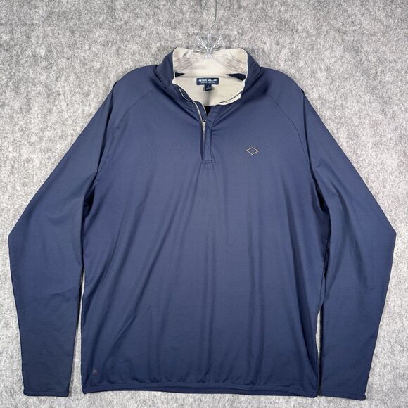 Peter Millar Crown Crafted 1/4 Zip Pullover Mens Large Blue Performance Golf - Picture 2 of 12